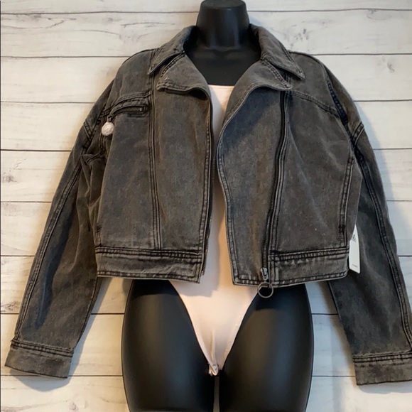 NWT Black Denim Bomber Jacket Medium - Picture 2 of 5